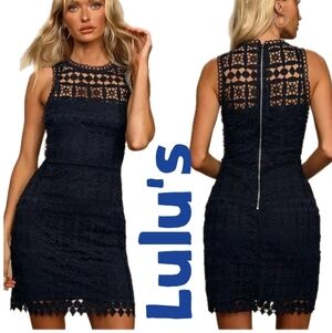 Lulu's Womens Pay Tribute Navy Blue Crochet Dress Sz M Sleeveless  Cocktail Club